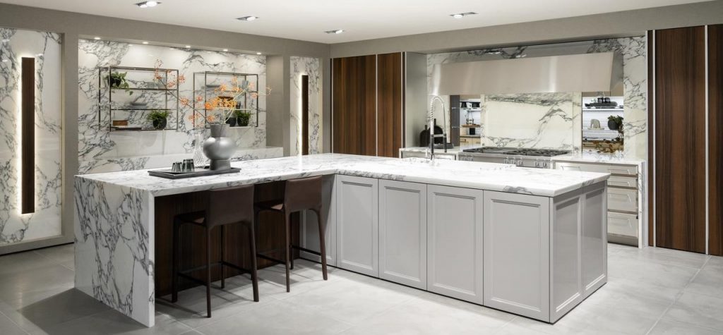 SieMatic Classic Sterling Grey Nickel Gloss Arabescato Marble 1